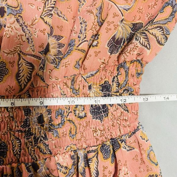 Patrons of Peace OTS Fresco Dress Sz Large Peach Floral Tiered Skirt - Picture 10 of 12